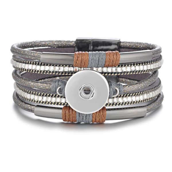 

10pcs/lot vocheng ginger snap leather bracelet magnetic bangle for women bling with crystal 18mm button 2 colors nn-605*10, Golden;silver