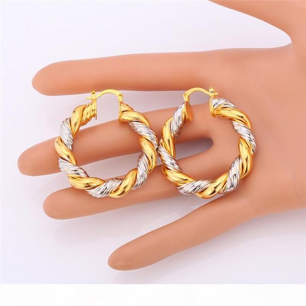 

gold hoop earrings 18k gold platinum plated two tone earrings hoop earrings for women girls, Golden;silver