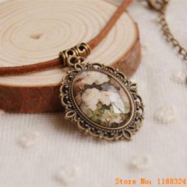 

handmade retro leather cord chain bronze glass flower necklaces & pendants for women 2020 colar vintage jewelry accessories, Silver