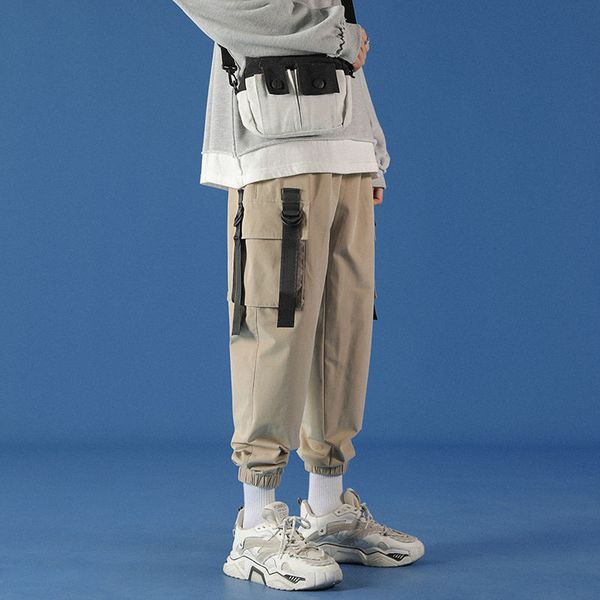 

men's pants 2021 multi-pocket fashion casual streetwear khaki/black/grey color trousers elastic waist joggers sweatpants m-5xl