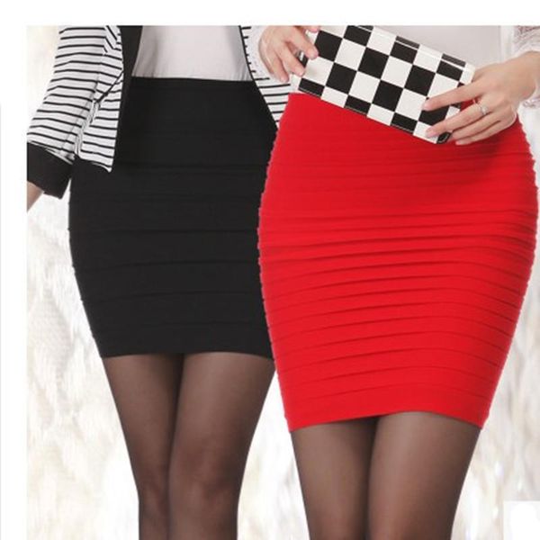 

women summer casual chic solid color slim fit short skirt office ladies elastic waist mini wrap skirts, Black