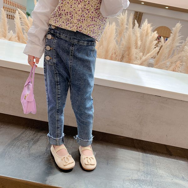 

milancel 2020 girls pants full length girls jeans skinny jeans for girl front buttons kids denim trousers, Blue