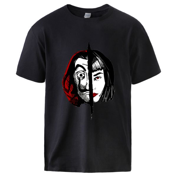 

la casa de papel печати мужские футболки лето с коротким рукавом хлопок streetwear мода тис черный повседневный свободный tee 2020 мужской t