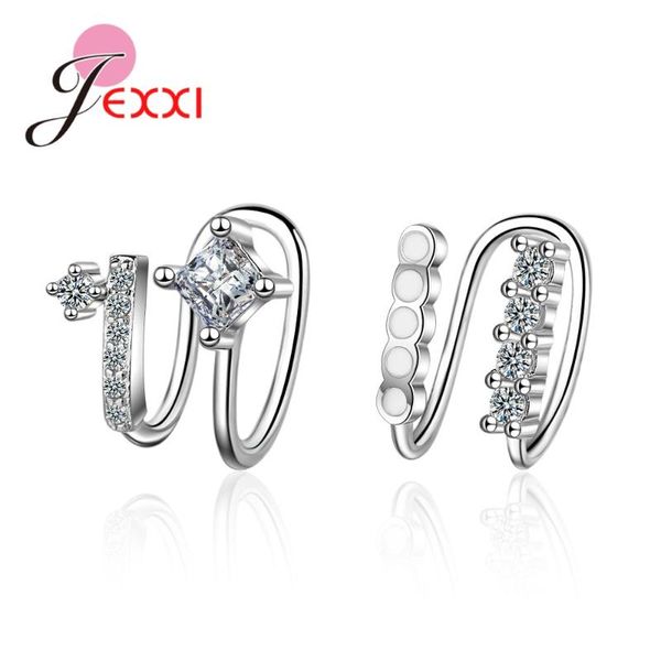 

stud korean boutique ear clip joyas women 925 sterling silver metal cz cubic zircon earrings gift daily concise cuff jewelry, Golden;silver