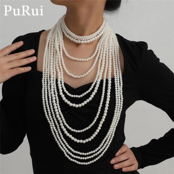 

5pcs/set exaggerated multi layer pearl choker necklace for women elegant bohemian long chain baroque pearl beads necklace, Golden;silver