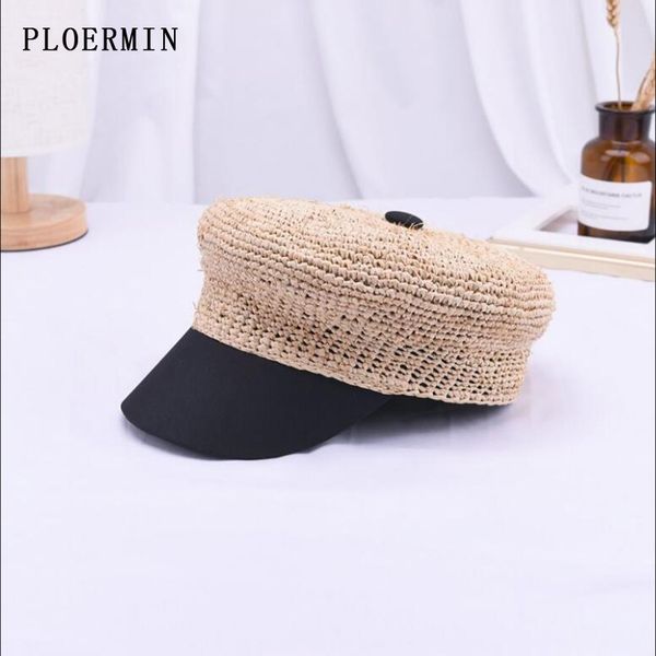 

ploermin 2020 summer hats for fashion woman raffia sun hat berets female french artist hat ladies vintage painters, Blue;gray