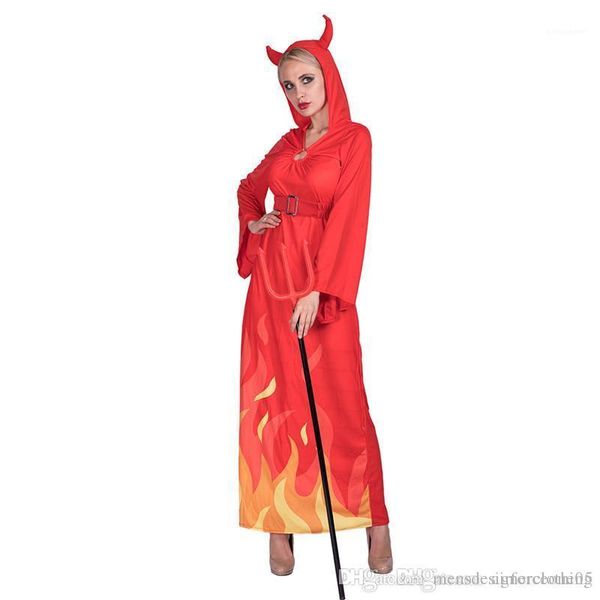 

halloween and fancy dress party dress with horns theme costume designer flame lady devils cosplay clothes, Black;red
