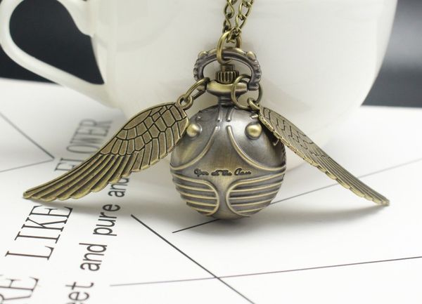 

harri potter golden snitch slytherin quartz pocket watch angel wings sweater copper gold ball necklace pendant souvenir gifts t200502, Slivery;golden
