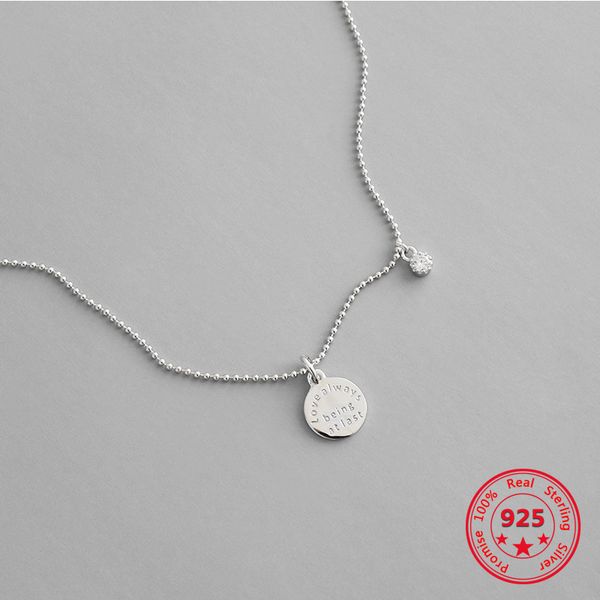 

korean version of s925 sterling silver round bead chain micro-set zircon necklace personality tag necklace female silver jewelry