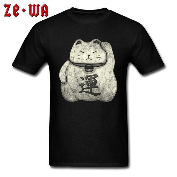 

simple style retro interesting t shirt lucky cat grunge icon short sleeve men's digital print loose t-shirt cute street style