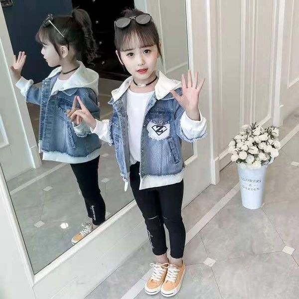 

girls denim jacket spring and autumn 2020 new short paragraph children's fashion children's clothing big jacket tide, Blue;gray
