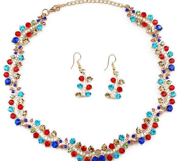 

the new bride wedding jewelry set for charming women clothing accessories multicolor glass crystal necklace earrings set66, Silver