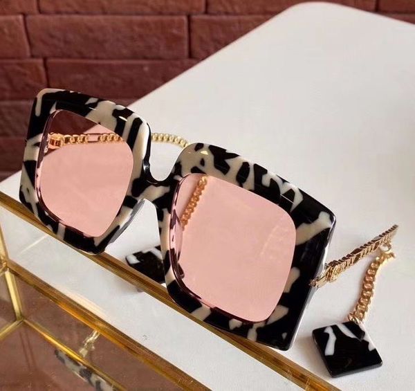 

fashion square sunglasses 0722 chain white black frame pink lens fashion sunglasses sun glasses shades gafas de sol de with box