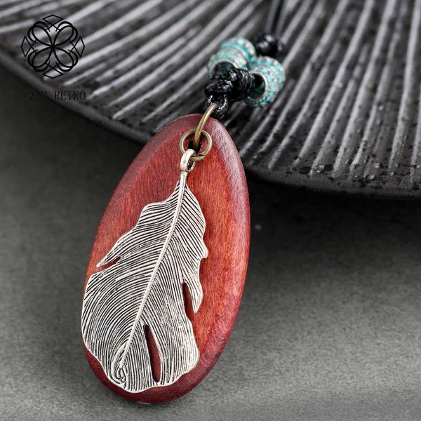 

vintage necklaces pendants jewelry for women wooden feather long chain rope choker necklace original suspension jewellery 2020, Silver