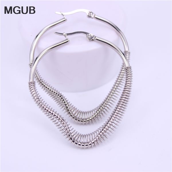 

hoop & huggie 5mm width lightweight spring pattern stainless steel silver color earrings female accessories wholesale lh532, Golden;silver