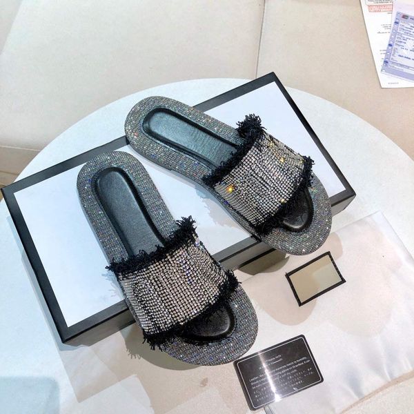 

dhl 20ss new arrival womens designer slide sandals fashion luxury diamond style designer shoes women, Black
