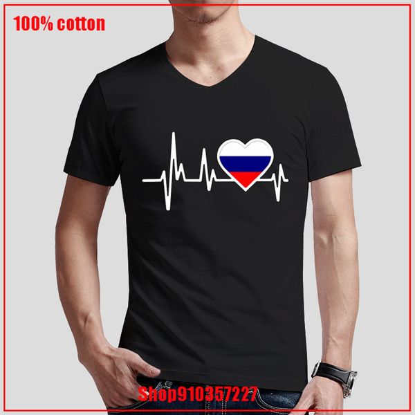

россия heartbeat флаг 100% хлопок летом свободно v-образный вырез печати для мужчин майки случайных свободные мужчин тенниски короткого рука