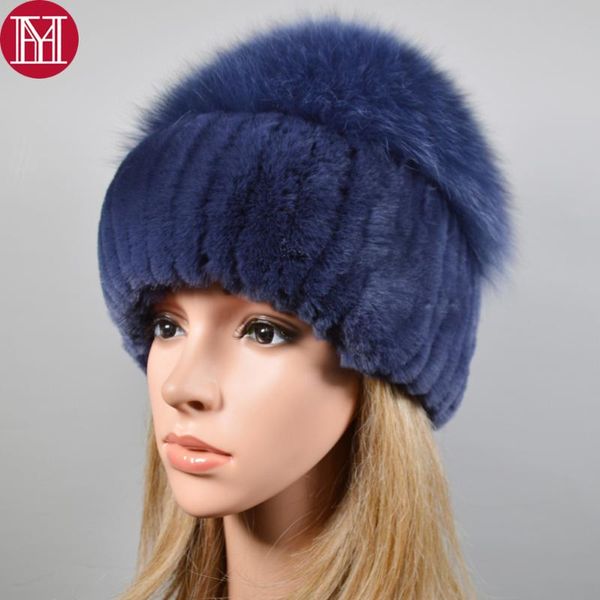 

2020 new style women real genuine fur beanies hat girls natural real rex fur skullies cap knit winter hats, Blue;gray