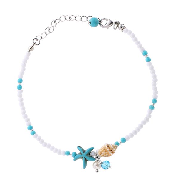 

white plastic pearl adjustable anklet boho barefoot beach anklet, Red;blue