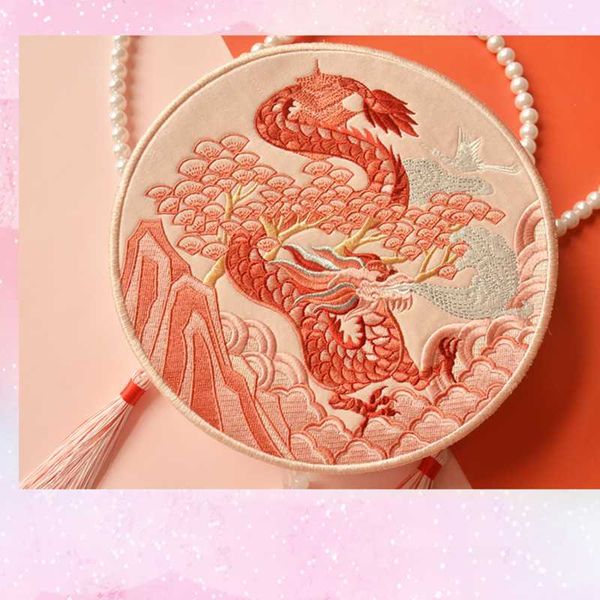 

angelatracy hanfu chinese tiger dragon embroidery tassel sheep snake horse mouse cow monkey pig shoulder circular bags