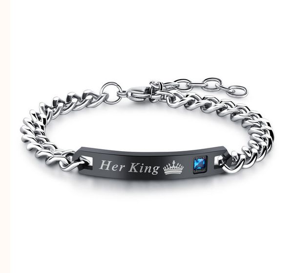 

mens her king stainless steel id chain cz bracelet #95350-#95351, Black