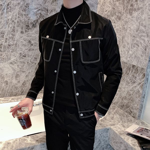 

korea fashion slim fit single breasted leather jackets casual chaqueta de cuero moto leather jackets mens bomber pu man, Black
