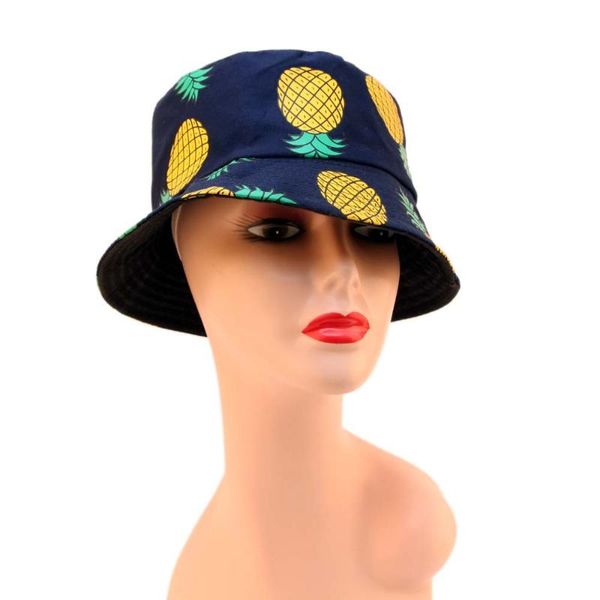 

two side reversible fruit bucket hat for men women fisherman hat panama bob summer pineapple pattern sun