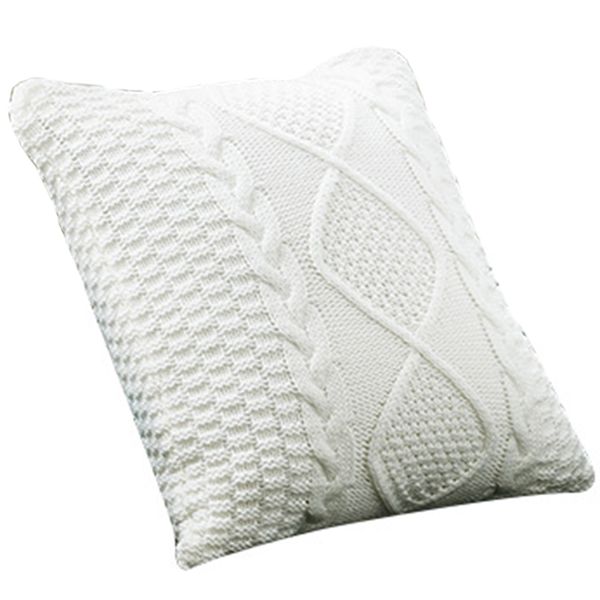 

knitted wool cushion cover super soft pillow cover solid sofa waits bedroom decorative pillows square throw pillows covers-white pillow case