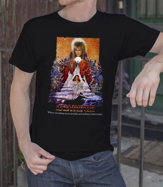 

дэвид боуи мужчины черная футболка рок tee shirt лабиринт фильм рубашка мода печати футболки плюс размер