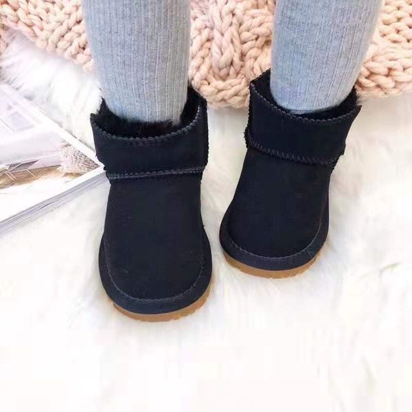 

luxury baby winter snow boots sheepskin leather shoes with sheep fur girls boys snow wear waterproof boot with box, Black;grey