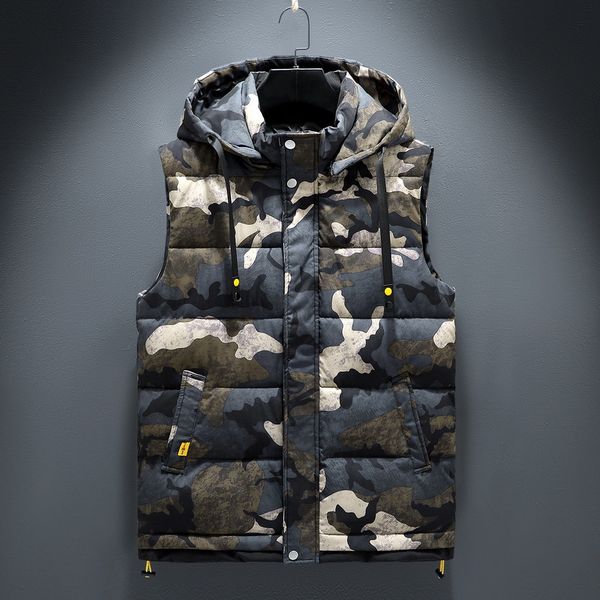 

vest men plus size 6xl casual winter sleeveless jacket male hooded thick warm parka jacket waistcoat men cotton vest, Black;white