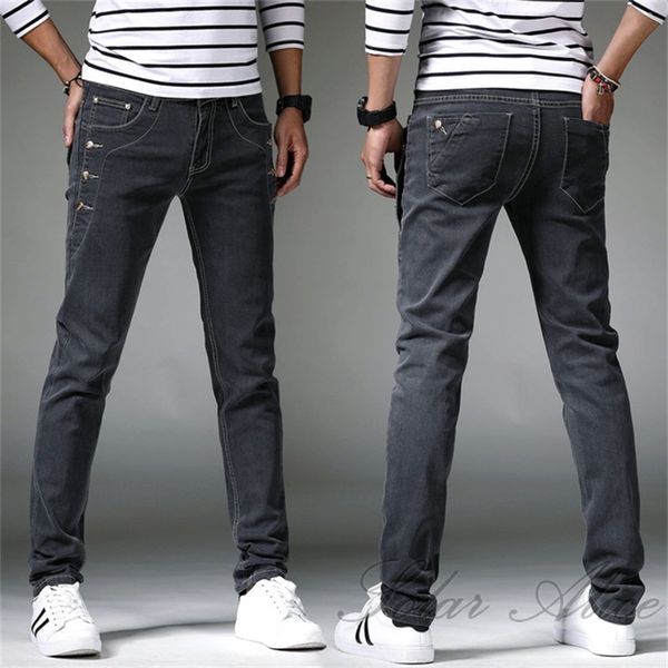 

men's jeans 2021 mid-rise slim teen fashion stretch casual pants pencil, Blue