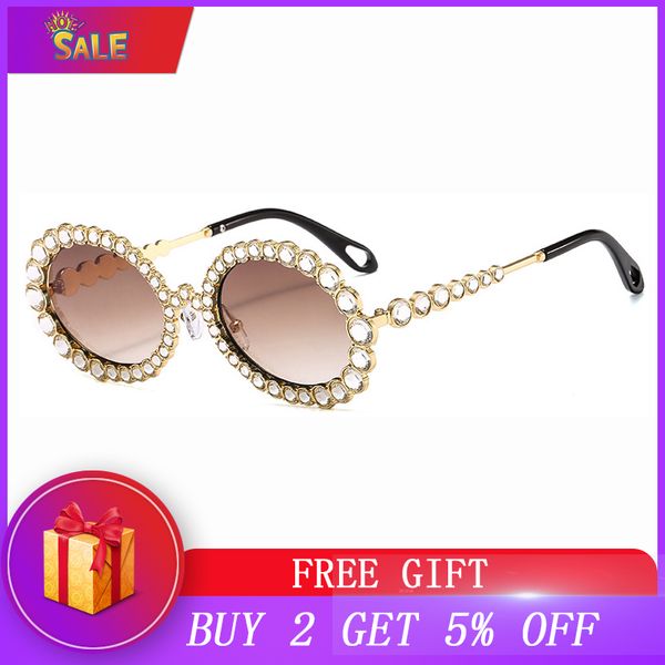 

sunglasses 2021 women luxury pearl vintage round women's sun glasses shades for gold metal oculos uv400, White;black