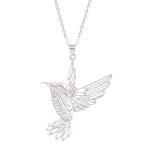 

hummingbird pendant necklace women stainless steel silver color simply hollow animal bird chain necklaces jewelry gift wholesale