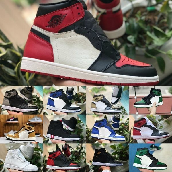 

2019 high 1 og 3 banned bred royal blue mid hare women shoes for men 1s red toe shoe shattered backboard trainers white sneakers, Black