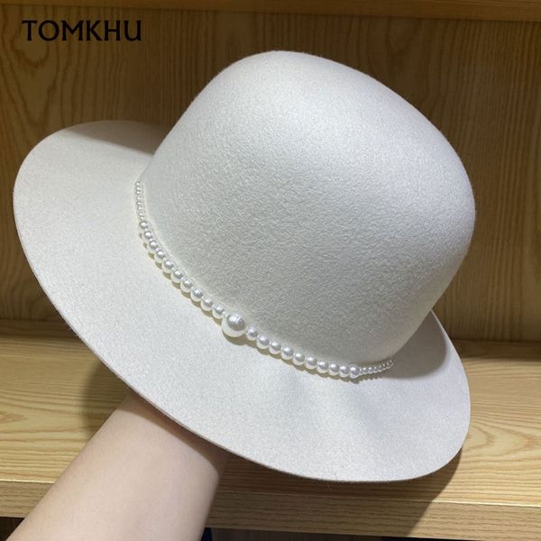 

теплая зима hat для женщин цепи перлы шерсть федр hat классической измельчаемого джаз партии панамы сомбреро mujer, Blue;gray