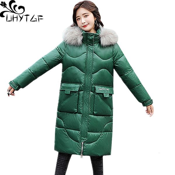 

uhytgf thicken down jacket warm winter coat fashion fur collar hooded windproof winter cotton jacket parker women plus size 1260, Black