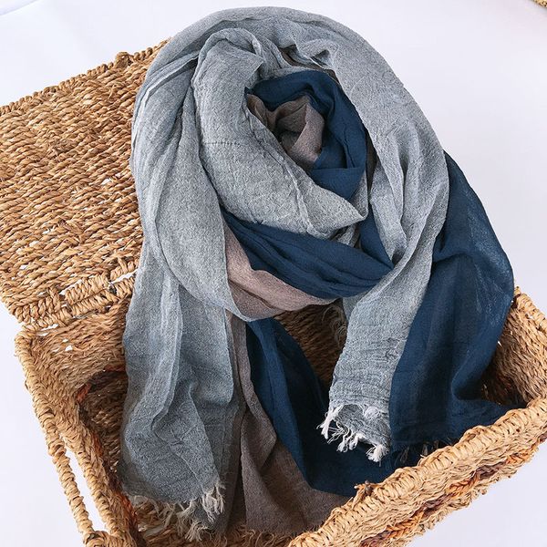 

spring and autumn new product retro folds color matching men's scarf wild casual thin cotton long men and women scarf a225, Blue;gray