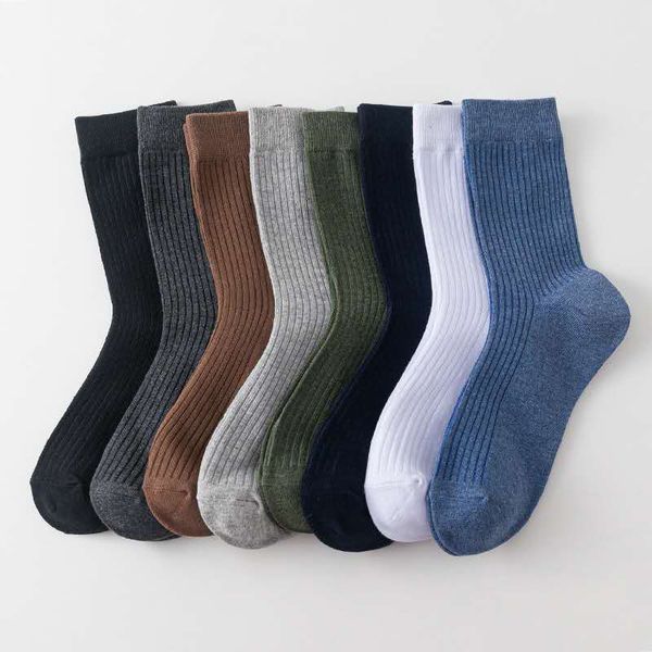 

men's autumn and winter classic striped mid tube men's socks versatile solid color cotton socks, Black