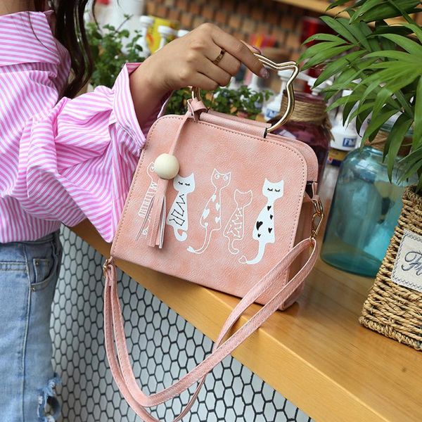 

fashion women animal cat patter pattern shoulder crossbody bag elegant famale tassel metal handle shopper handbags #t2g