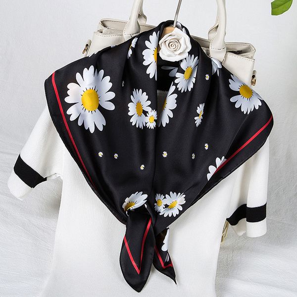 

flower printed foulard square hair scarf women's fashion bandana satin silk neck scarf office ladies shawls bag twill 70cm, Blue;gray