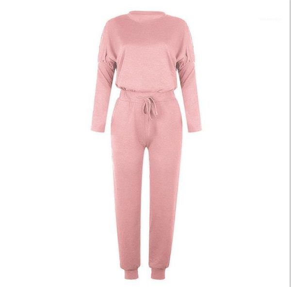 

fashion solid long sleeve casual 2pcs sets drawsrting pamts suits two piece pants womens designer tracksuits, White