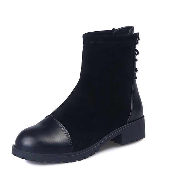 

winter botas mujer plus size 43 dropshipping women ankle boots with plish round toe 3.5cm heel lace up fashion shoes for woman, Black