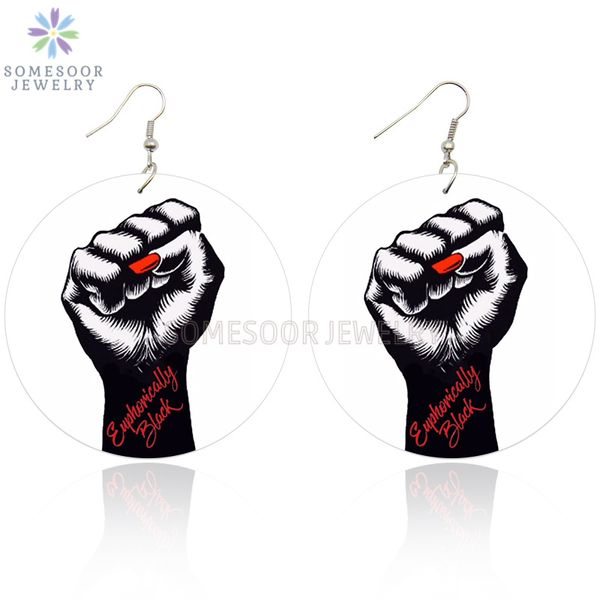 

dangle & chandelier somesoor euphorically black power fist african wooden drop earrings both sides printing wood jewelry for women gifts, Silver
