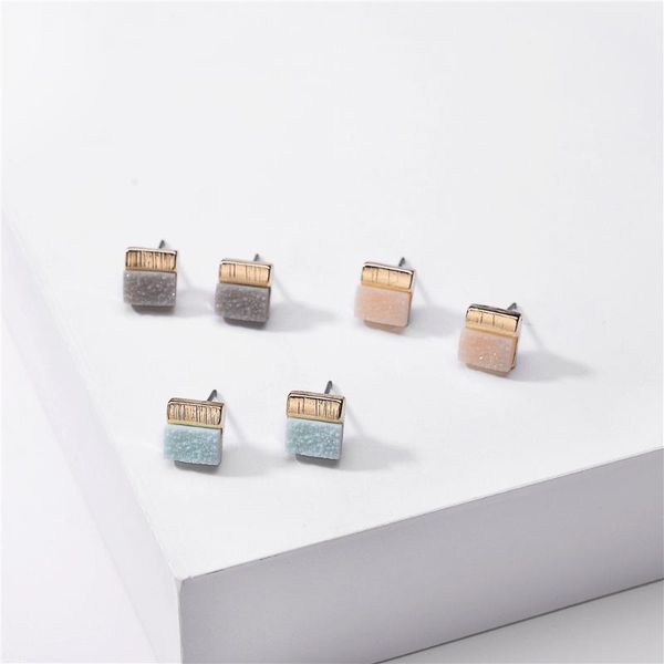 

1.0cm square druzy drusy stud earrings mini resin round stud fashion designer jewelry gold, Golden;silver