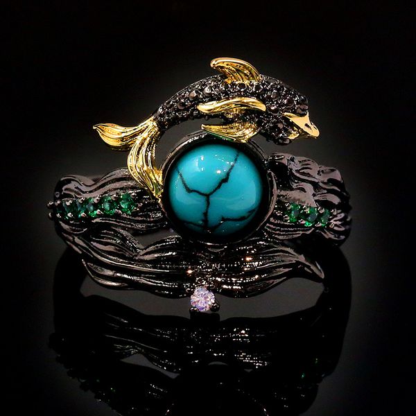 

wedding rings bohemian retro style fish for women black gold color party jewelry accessories ring size 6-10 bague, Slivery;golden