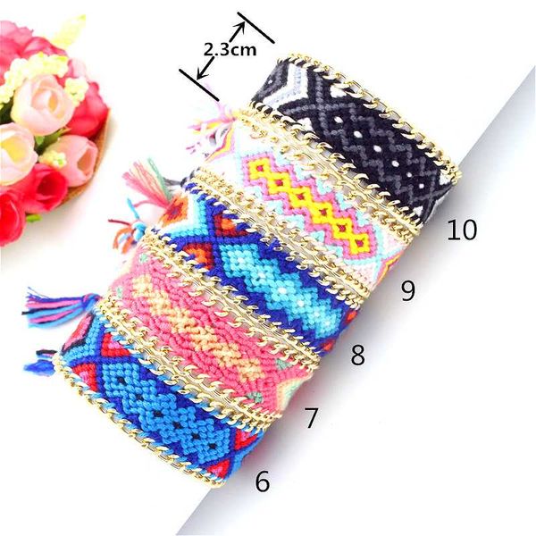 

Cotton Bohemian Handmade Macrame Knotted Woven Friendship Bracelet with gold chain along the side for women, Golden;silver