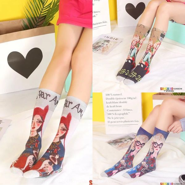

women's high-cut trendy stockings and sockssocks and sockspersonalized graffiti all-match stockings 3d painted printed women's soc, Black