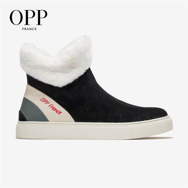 

opp men boots anti-skidding leather shoes men opp popular comfy spring autumn shoes short plush snow boots durable outsole, Black