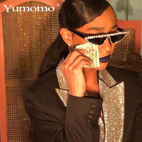 

2020 cat eye sunglasses women rimless vintage rhinestone sun glasses female lady candy color eyewear triangle shades uv400, White;black